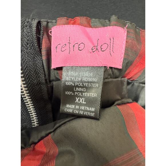 Retro Doll Red Black Plaid Strapless Bow Mini Formal Gothic Party Dress XXL NWOT - Picture 4 of 4